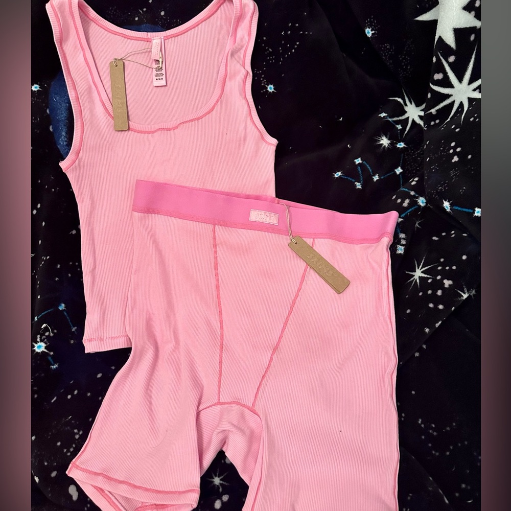 SKIMS Cotton Rib Tank & Boxer in Bubblegum